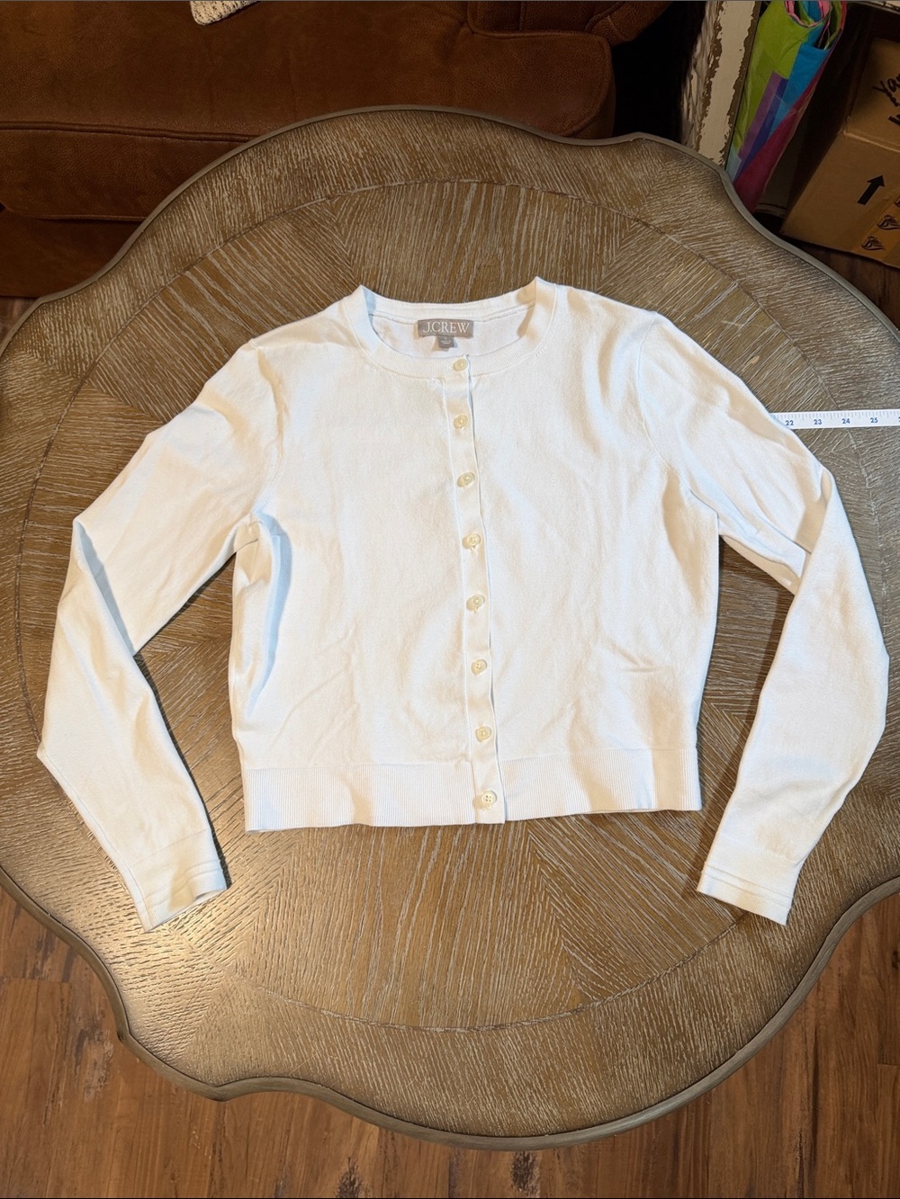 J. Crew White Crewneck Button-Up Cardigan